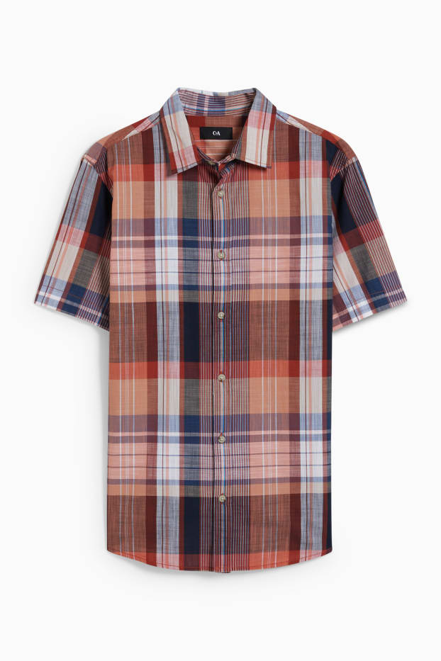 Hommes - Chemise - regular fit - col kent - à carreaux - marron clair