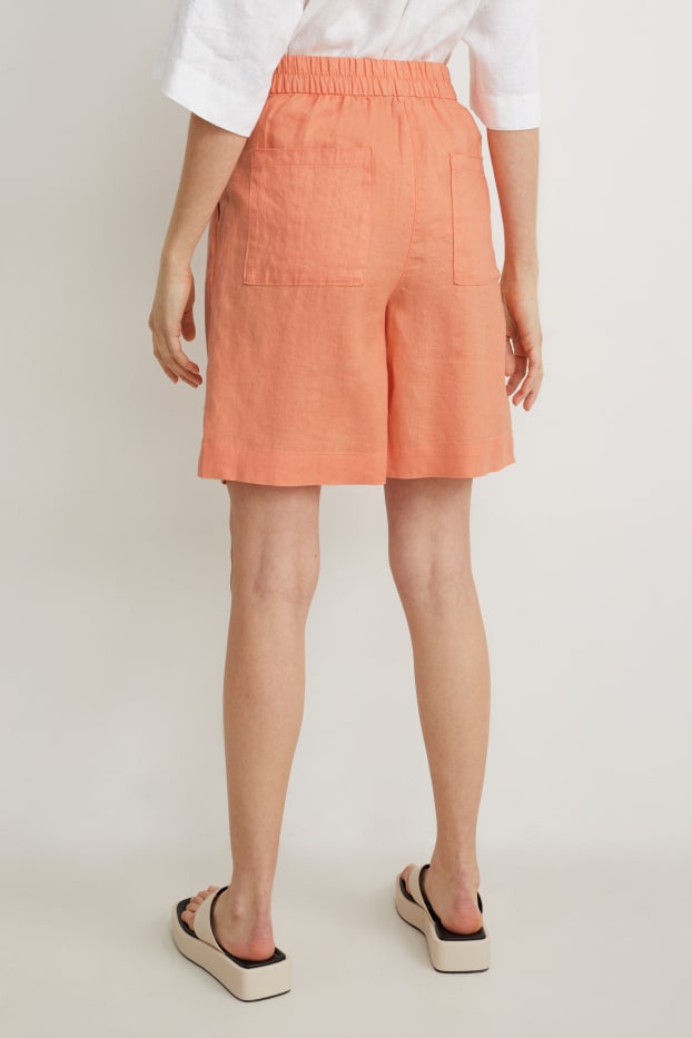 Femmes - Short en lin - high waist - orange