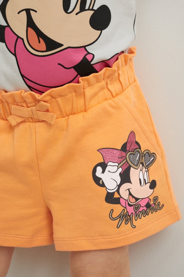 Kinderen: meisjes - Set van 2 - Minnie Mouse - sweatshorts - fuchsiarood