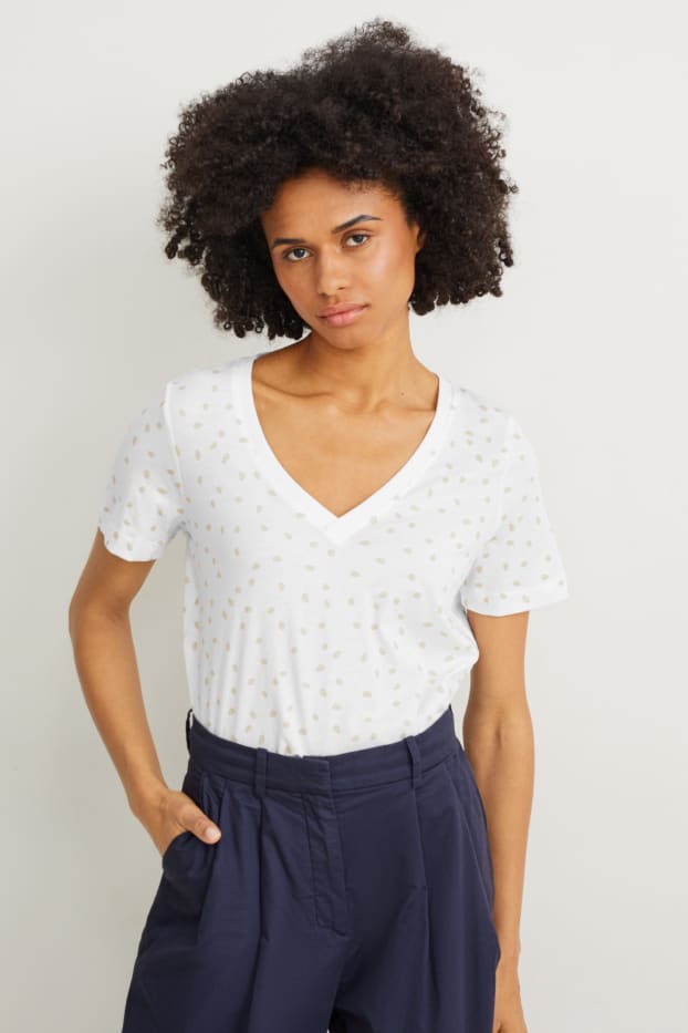 Dámské - Tričko basic - se vzorem - světle béžová