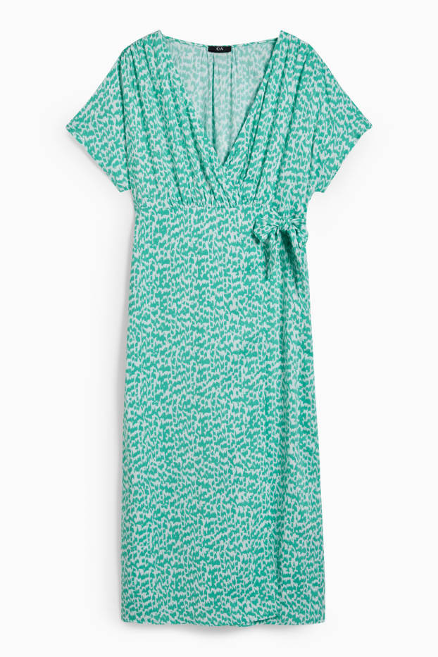 Dámské - Zavinovací šaty - zelená / krémově bílá