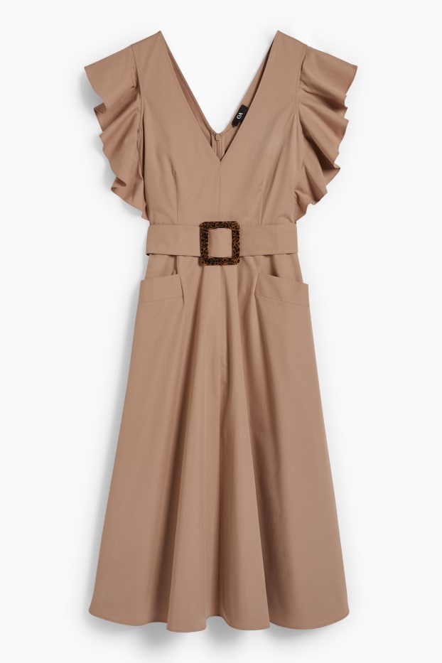 Kobiety - Sukienka fit & flare z paskiem - beżowy