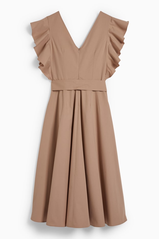 Kobiety - Sukienka fit & flare z paskiem - beżowy
