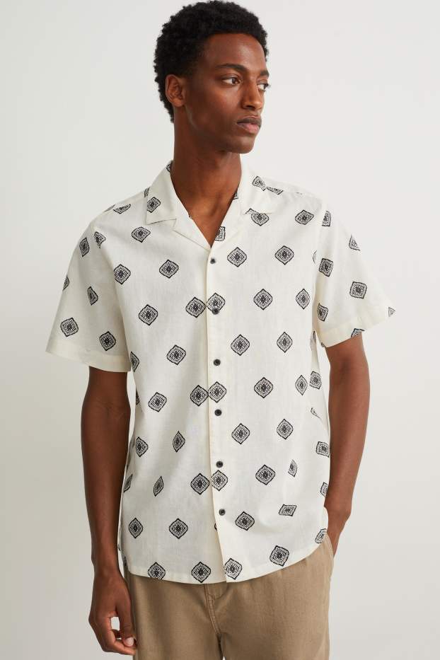 Men - Shirt - regular fit - lapel collar - linen blend - light beige
