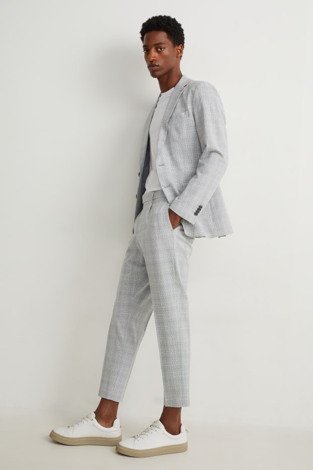 Bărbați - Pantaloni modulari - slim fit - în carouri - gri