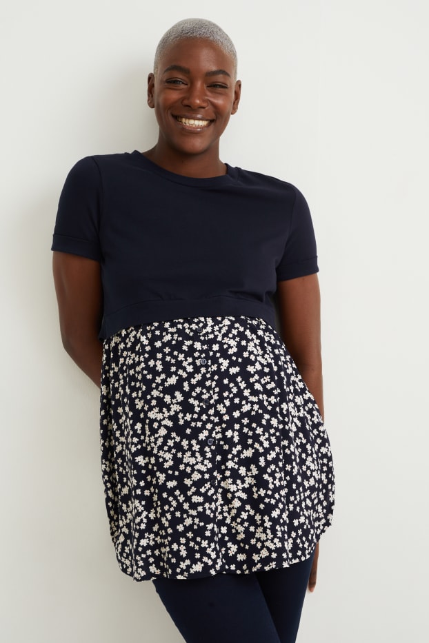 Femei - Tricou gravide - aspect 2 în 1 - alb ca zăpada