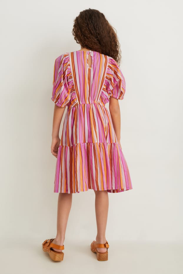 Children Girls - Dress - striped - pink