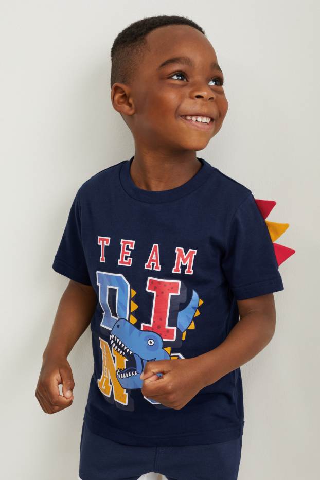 Kinder Jungen - Dino - Kurzarmshirt - dunkelblau