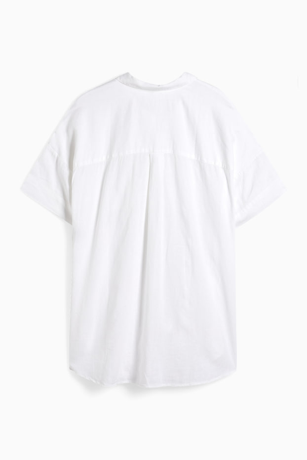 Damen - Bluse - Leinen-Mix - weiß