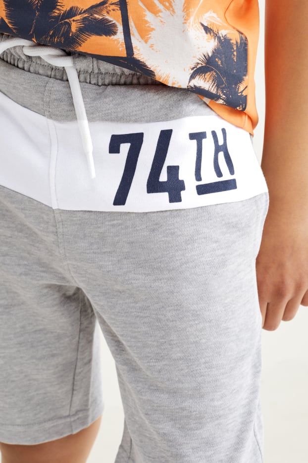 Kinder Buben - Multipack 2er - Sweatshorts - hellgrau-melange