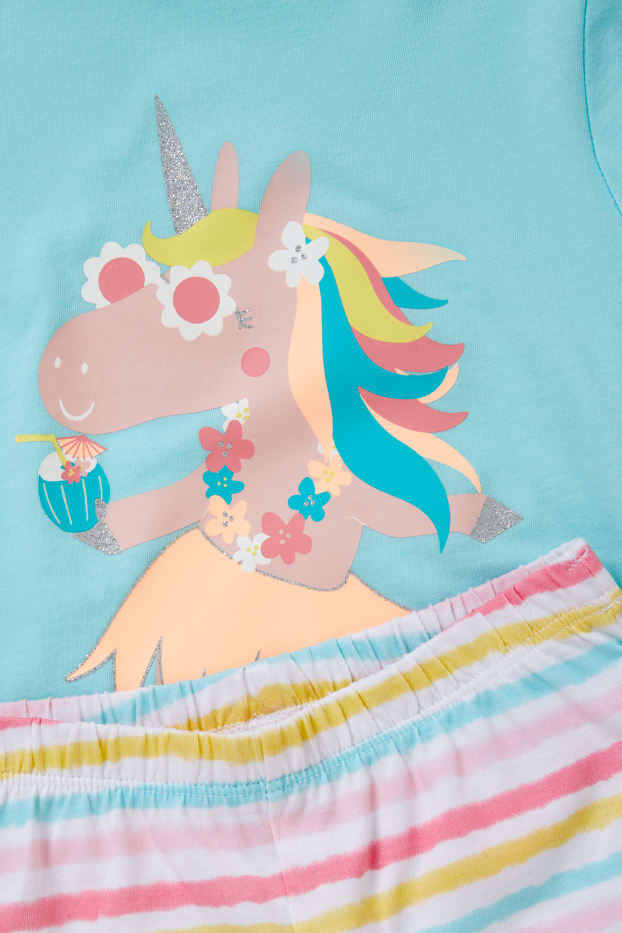 Children Girls - Unicorn - short pyjamas - light turquoise