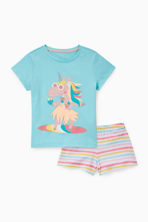 Children Girls - Unicorn - short pyjamas - light turquoise
