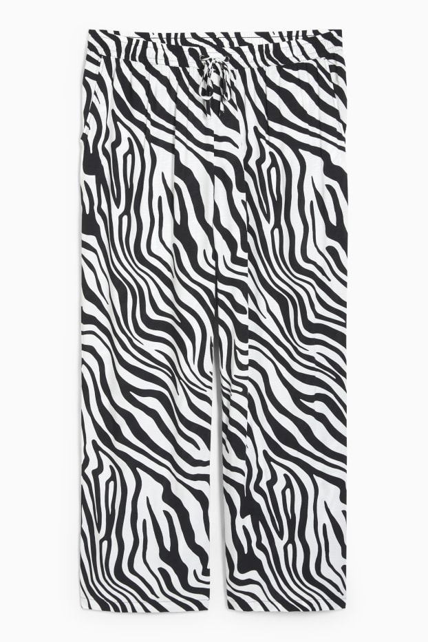 Femmes - Pantalon de toile - mid waist - wide leg - à motif - noir / blanc