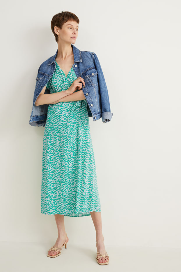 Dámské - Zavinovací šaty - zelená / krémově bílá