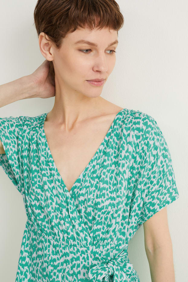 Dámské - Zavinovací šaty - zelená / krémově bílá