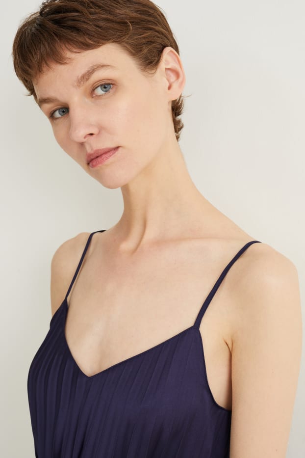 Damen - Plissee-Kleid - dunkelblau