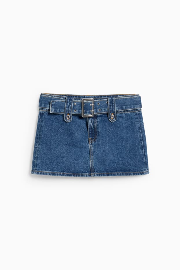Dames - Rok van denim, met ceintuur - jeansblauw
