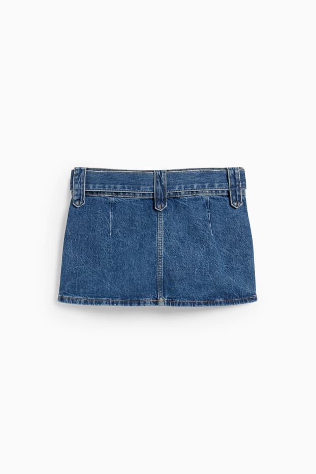 Dames - Rok van denim, met ceintuur - jeansblauw