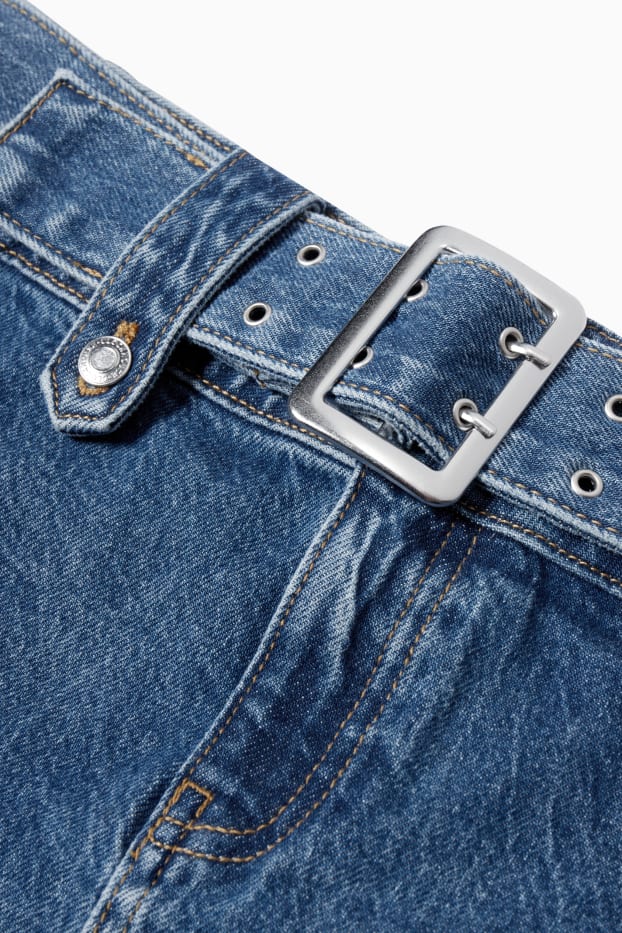 Dames - Rok van denim, met ceintuur - jeansblauw