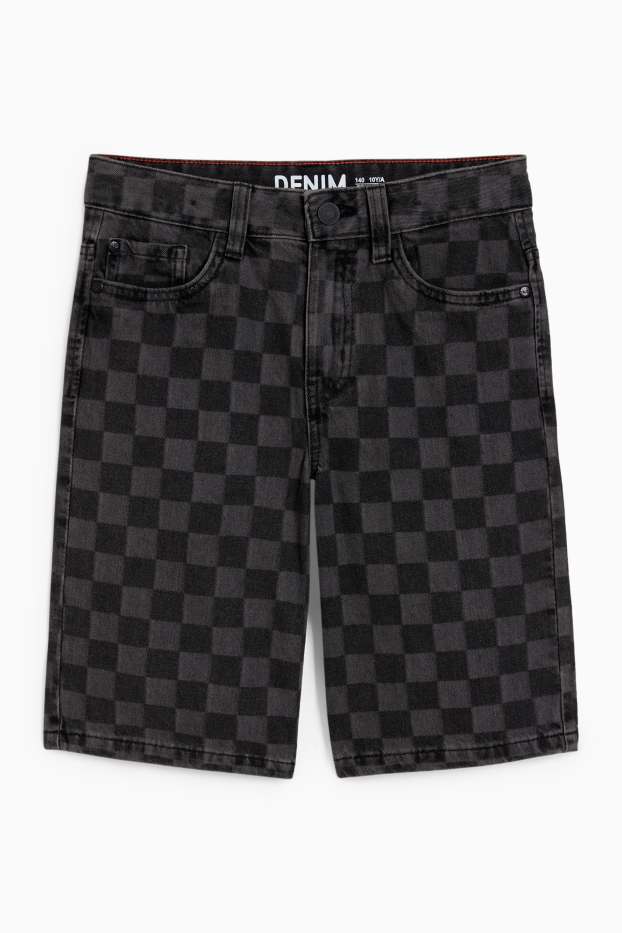 Kinder Jungen - Jeans-Shorts - kariert - dunkeljeansgrau