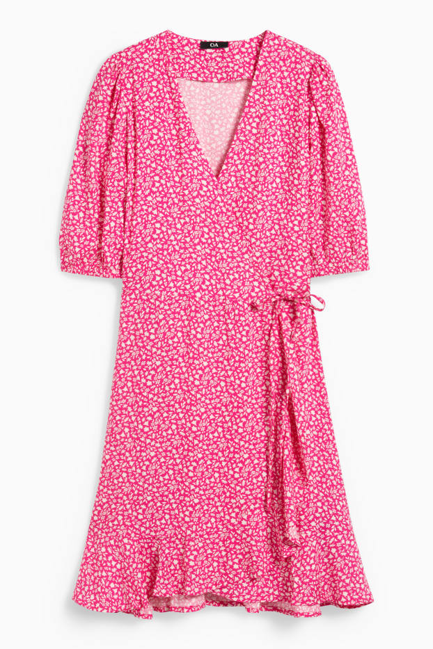 Femmes - Robe croisée - à fleurs - rose