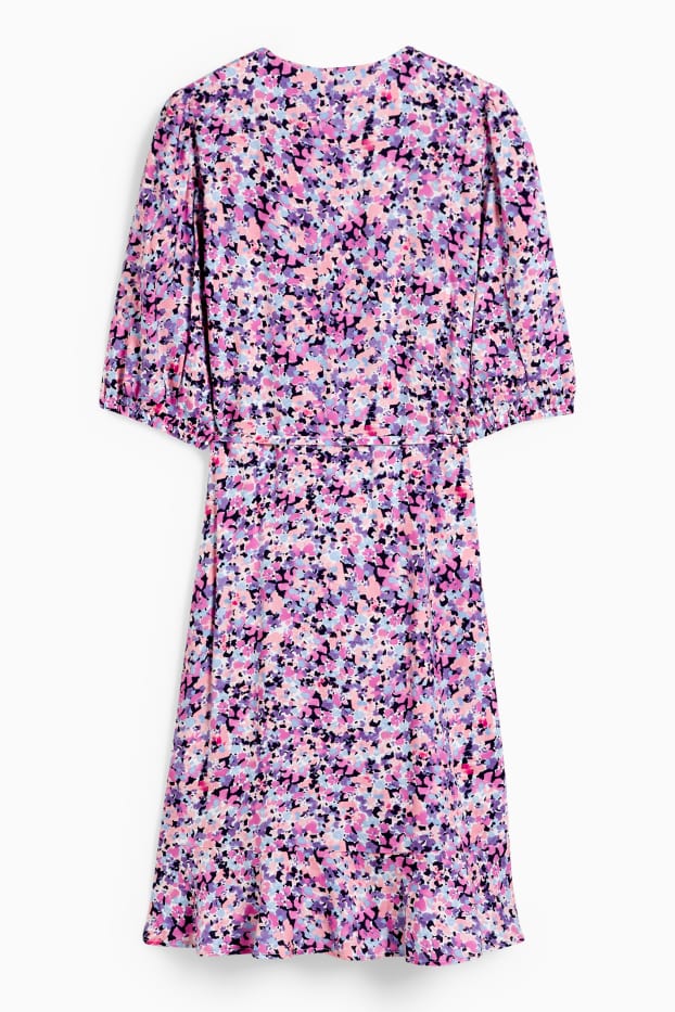 Femmes - Robe croisée - à fleurs - rose