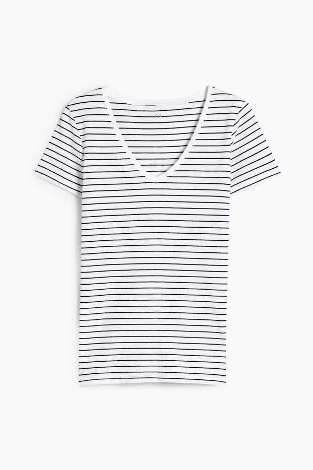 Women - Basic T-shirt - striped - white