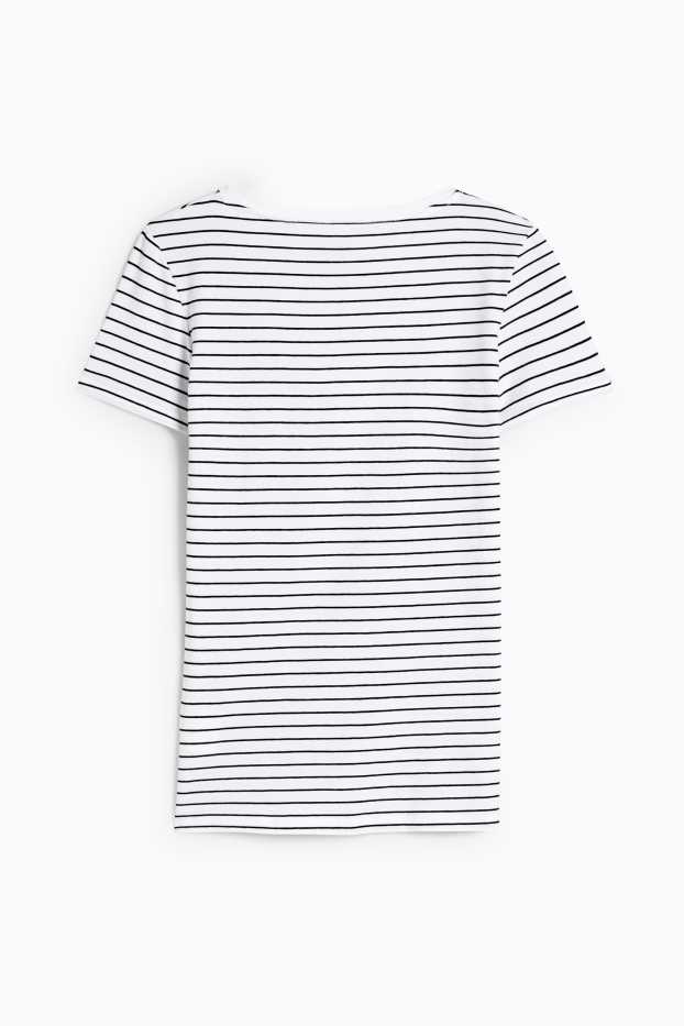 Women - Basic T-shirt - striped - white