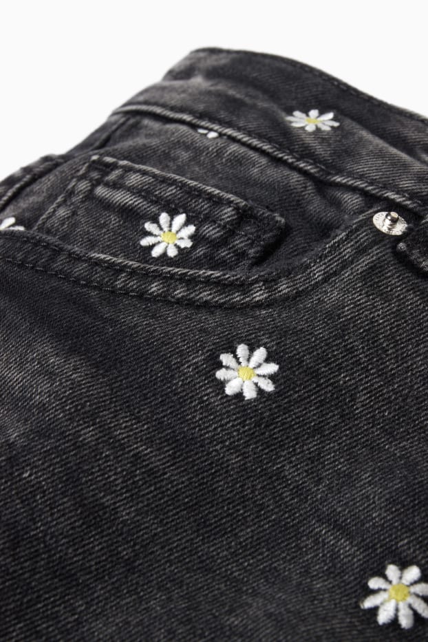 Damen - Jeans-Shorts - High Waist - geblümt - dunkeljeansgrau