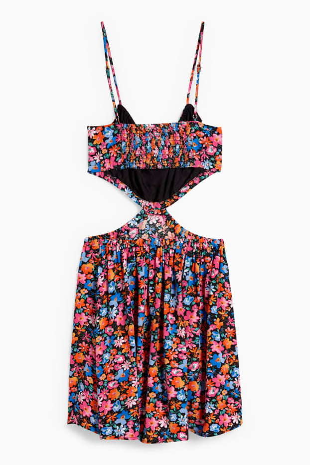 Damen - Fit & Flare Kleid - geblümt - schwarz