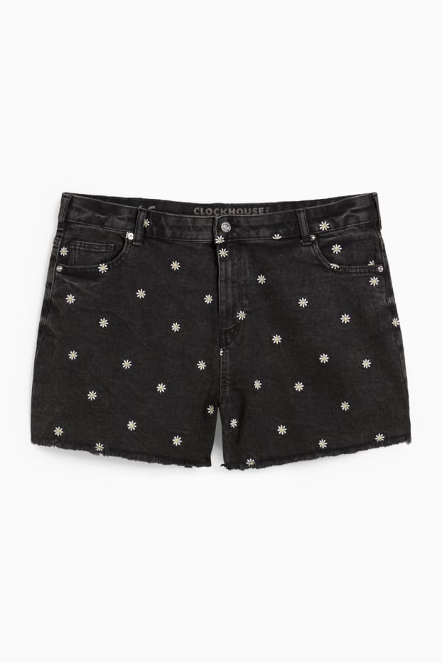 Dames - Korte spijkerbroek - high waist - jeansdonkergrijs
