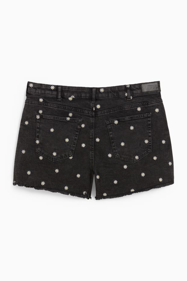 Dames - Korte spijkerbroek - high waist - jeansdonkergrijs