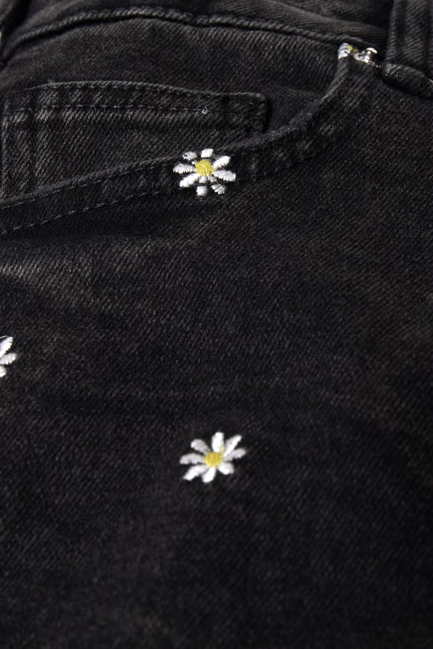 Dames - Korte spijkerbroek - high waist - jeansdonkergrijs