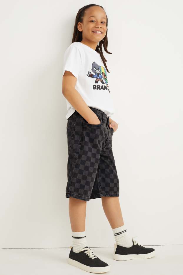 Kinder Jungen - Jeans-Shorts - kariert - dunkeljeansgrau