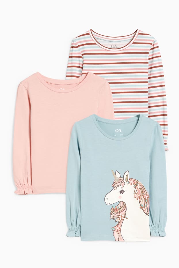 Kinder Mädchen - Multipack 3er - Langarmshirt - mintgrün