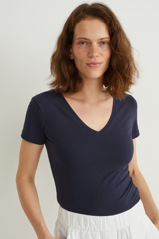 Dames - Basic-T-shirt - donkerblauw