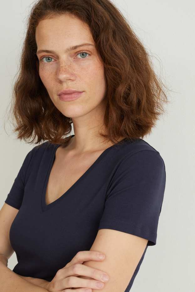 Dames - Basic-T-shirt - donkerblauw