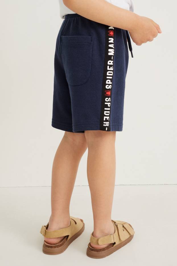 Copii - Băieți - Omul-Păianjen - pantaloni scurți trening - albastru închis