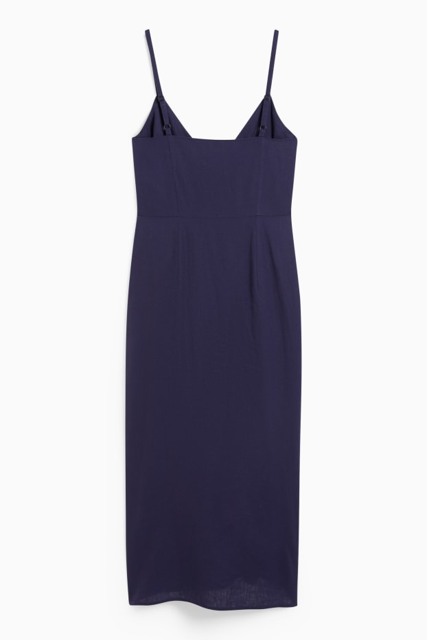 Damen - Wickelkleid - Leinen-Mix - dunkelblau