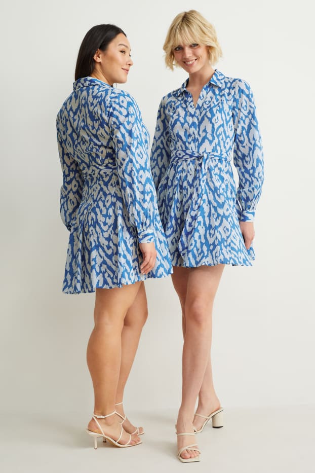 Dames - Blousejurk - met patroon - blauw / wit