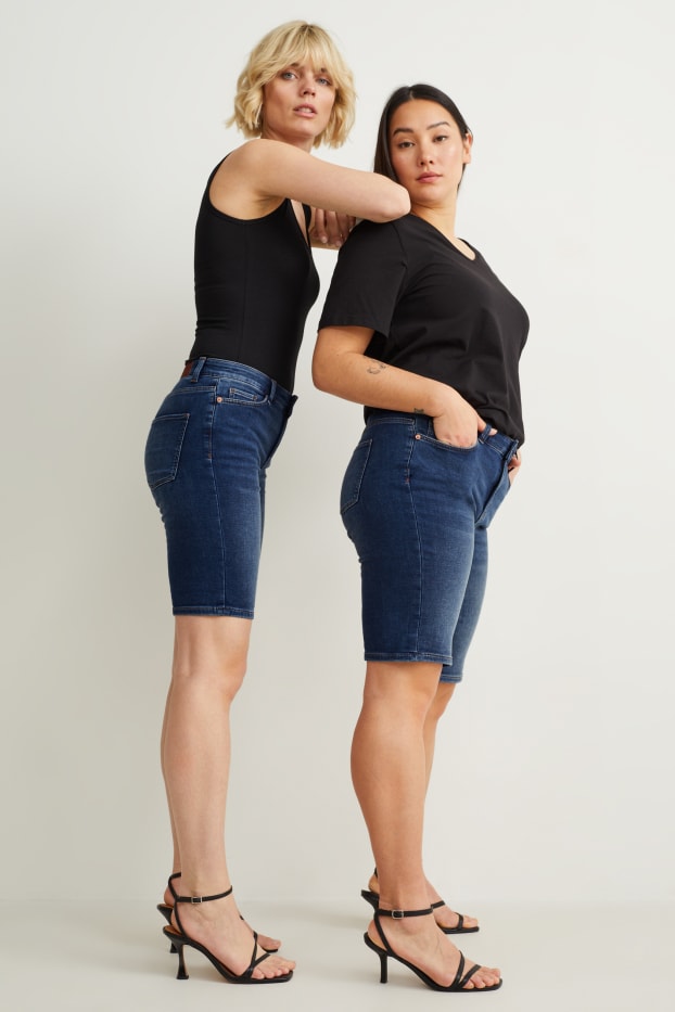 Dámské - Džínové bermudy - mid waist - jog denim - LYCRA® - džíny - modré