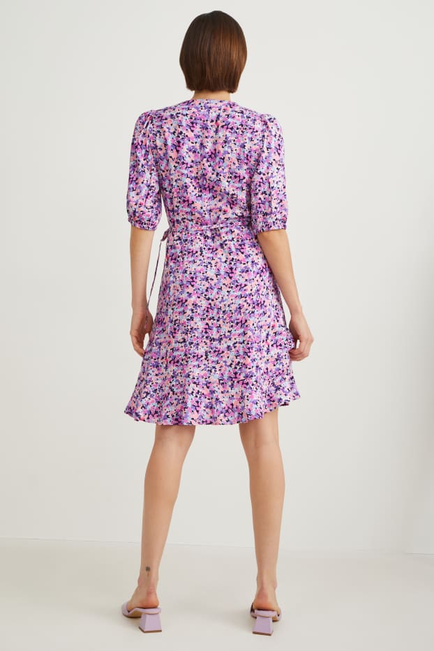 Femmes - Robe croisée - à fleurs - rose