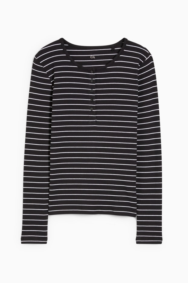 Damen - Basic-Langarmshirt - gestreift - schwarz