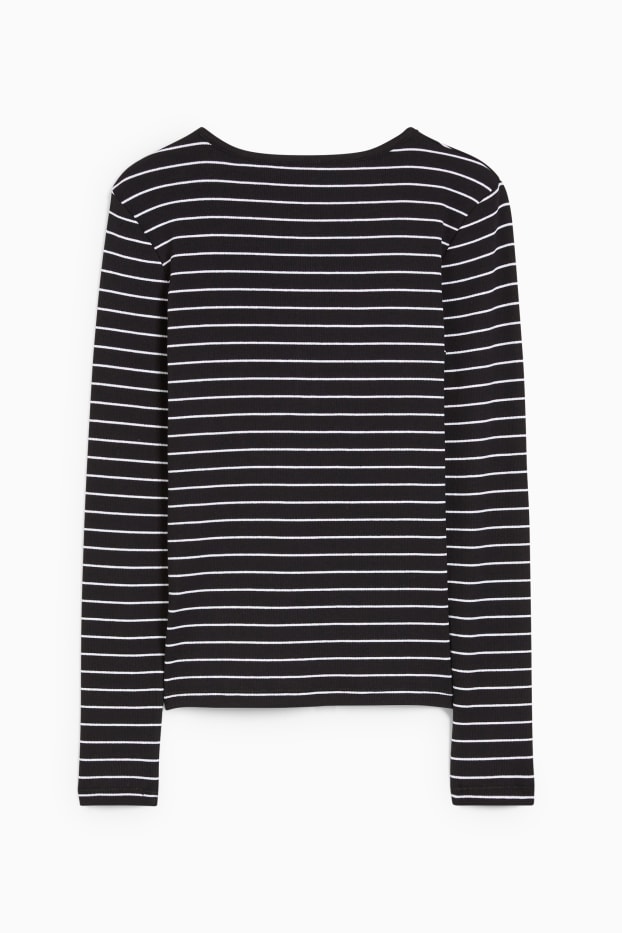 Damen - Basic-Langarmshirt - gestreift - schwarz