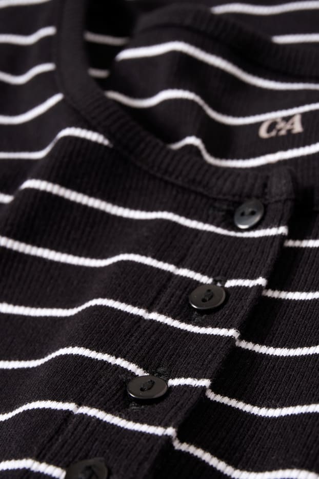 Damen - Basic-Langarmshirt - gestreift - schwarz