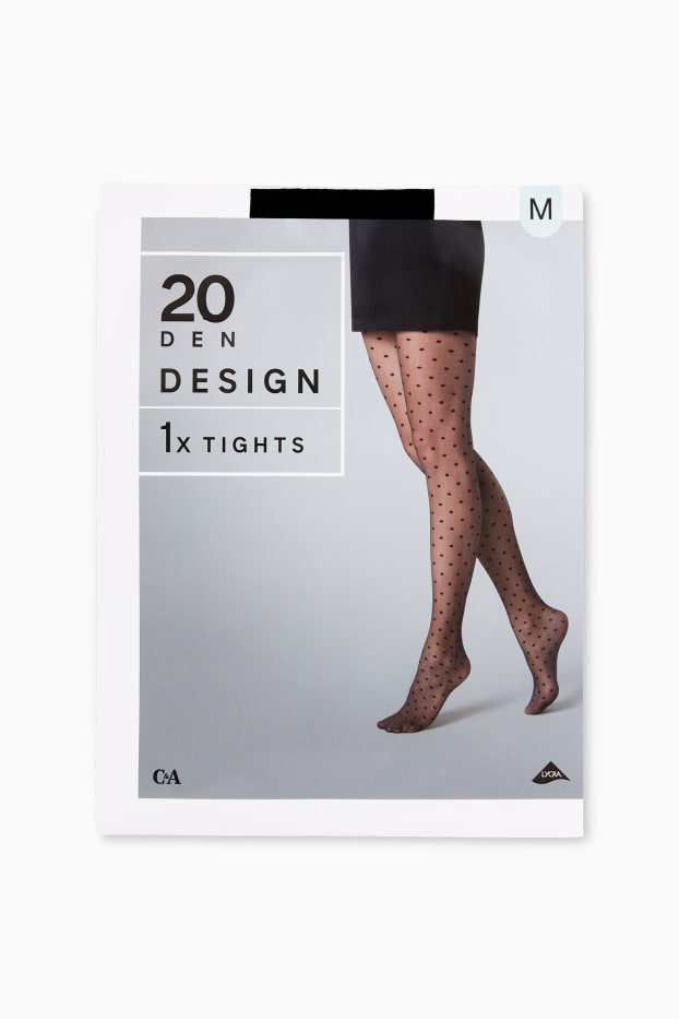 Damen - Feinstrumpfhose - LYCRA® - 20 DEN - gepunktet - schwarz