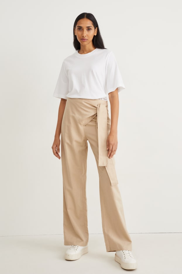 Femmes - Pantalon de toile - high waist - wide leg - beige clair