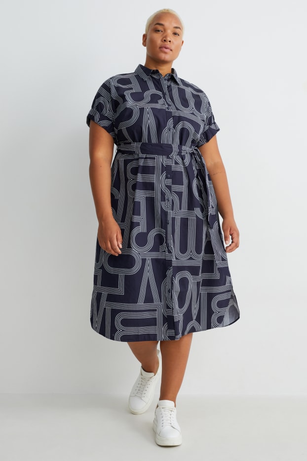 Dames - Blousejurk - met patroon - donkerblauw
