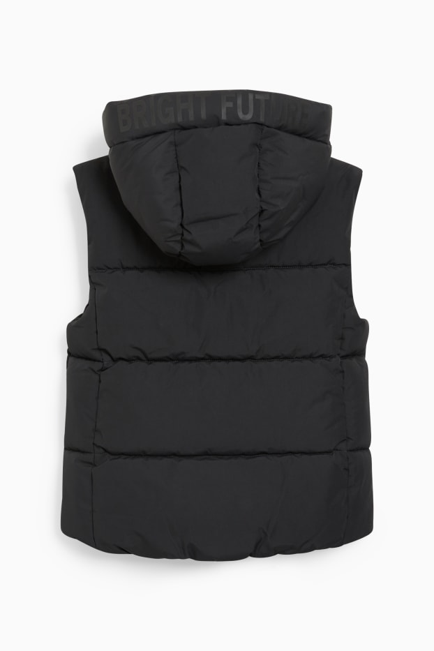 Kinderen: meisjes - Gewatteerde bodywarmer met capuchon - waterdicht - zwart