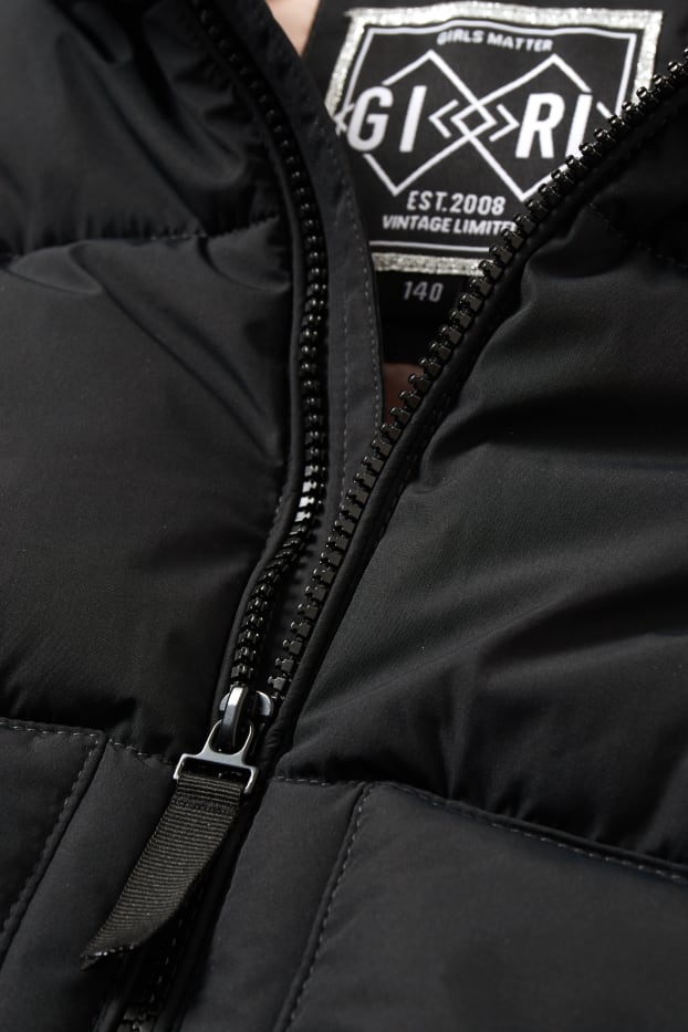 Kinderen: meisjes - Gewatteerde bodywarmer met capuchon - waterdicht - zwart